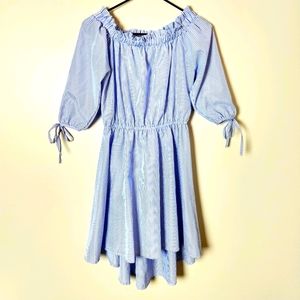 J for Justify High-Low Pinstripe Ruffle Dress